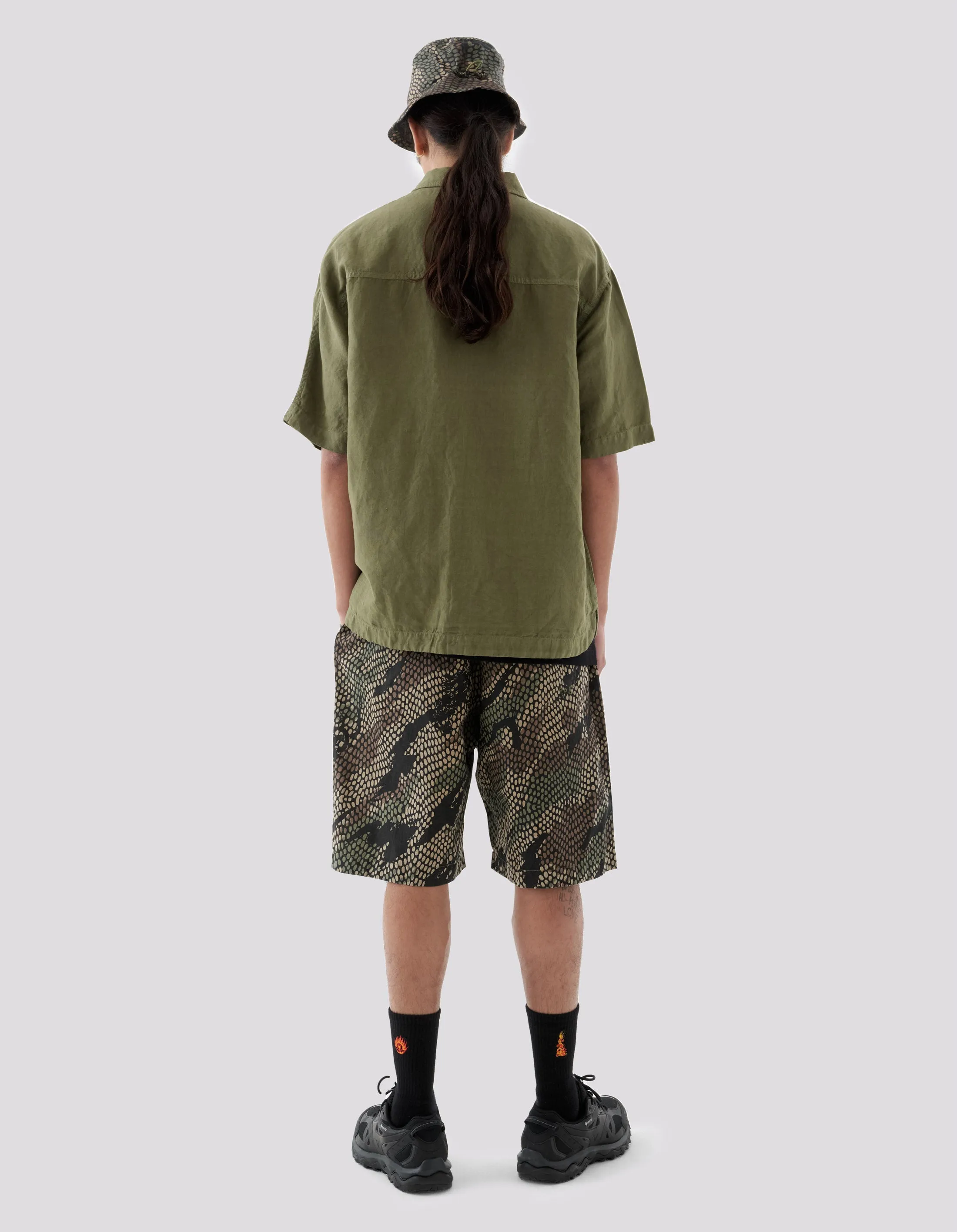 5072 Camo Hemp Loose Track Shorts Woodland