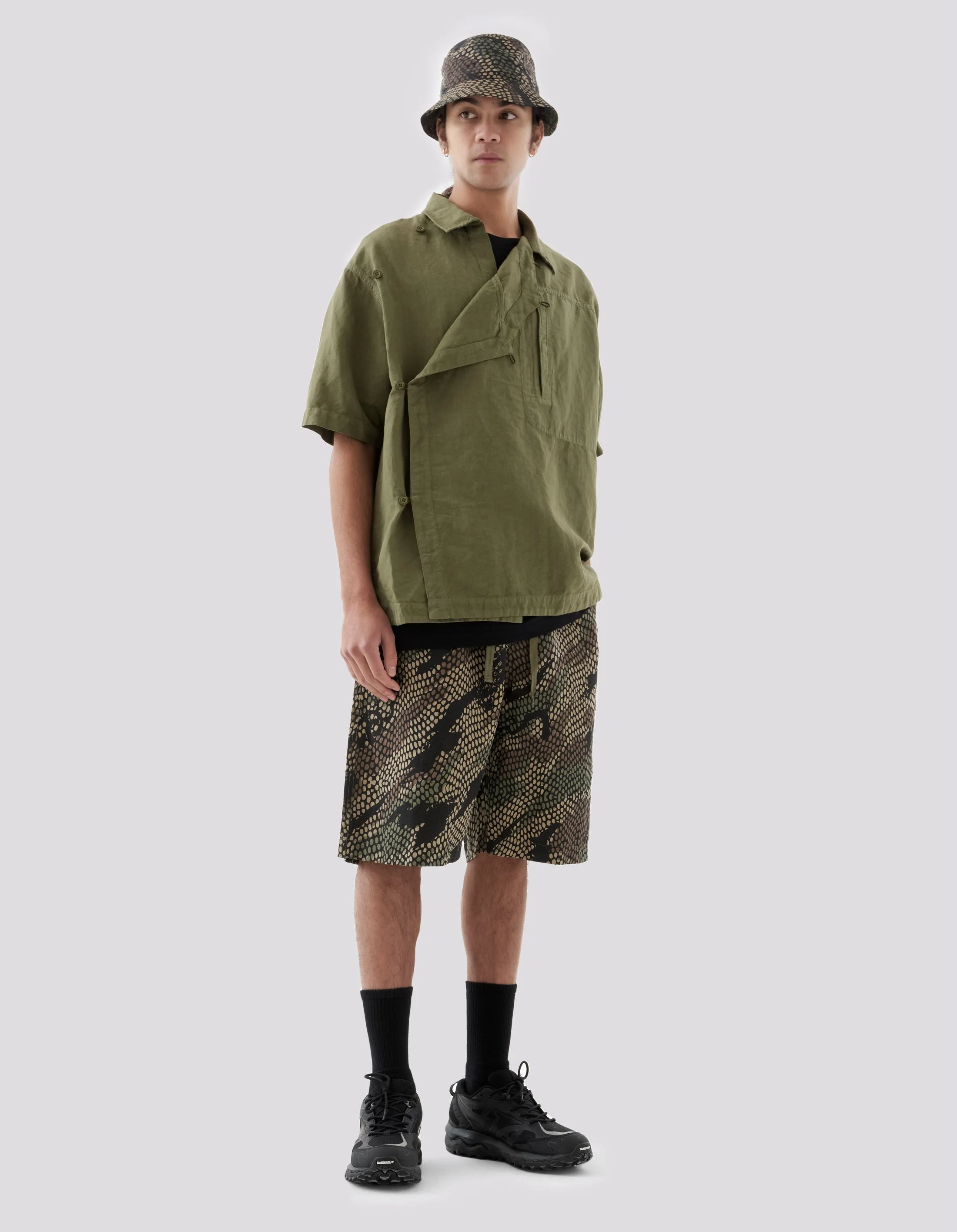 5072 Camo Hemp Loose Track Shorts Woodland