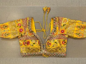 50W489-RO - Exquisite Yellow Floral Embroidered Designer Blouse