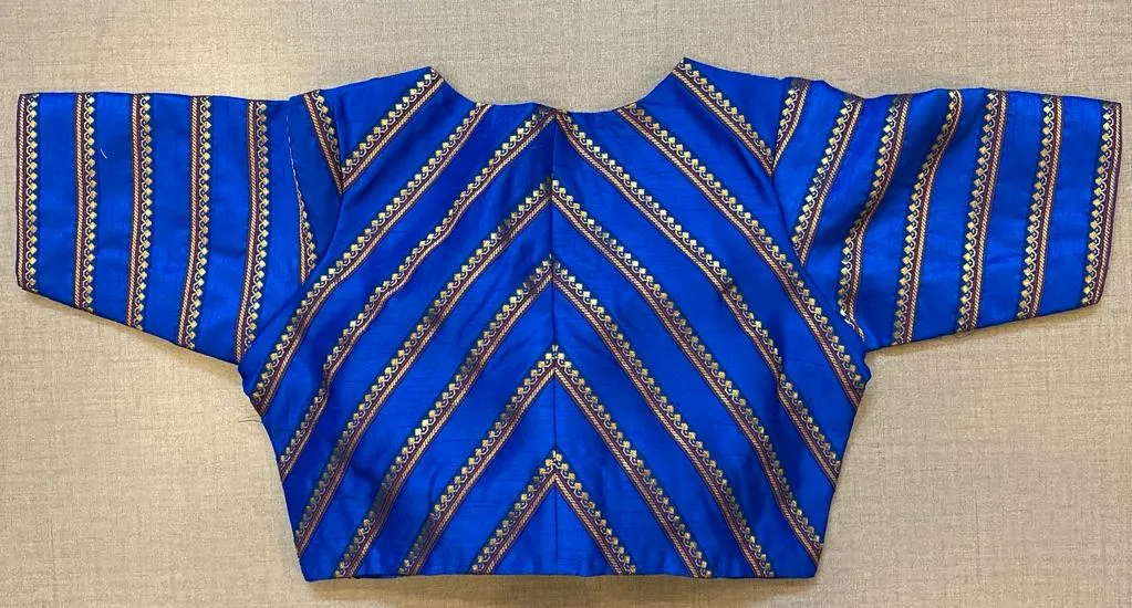 50W498-RO - Exquisite Blue Stripped Embroidered Blouse