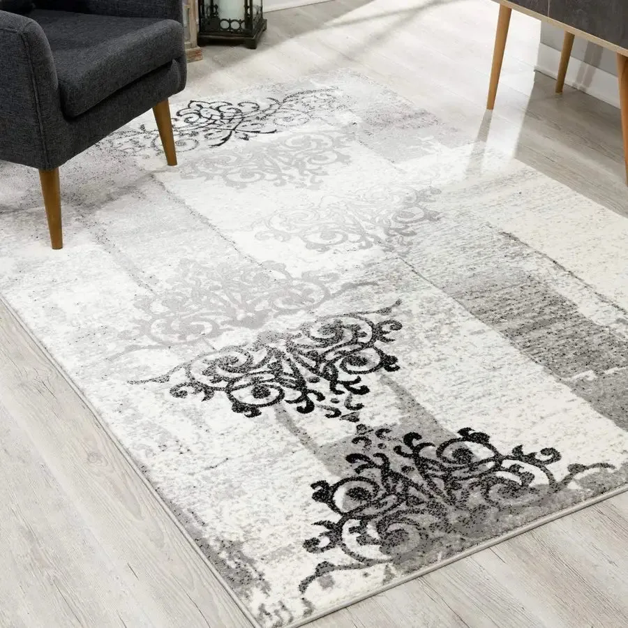 7' X 9' Gray Faded Filigree Pattern Area Rug