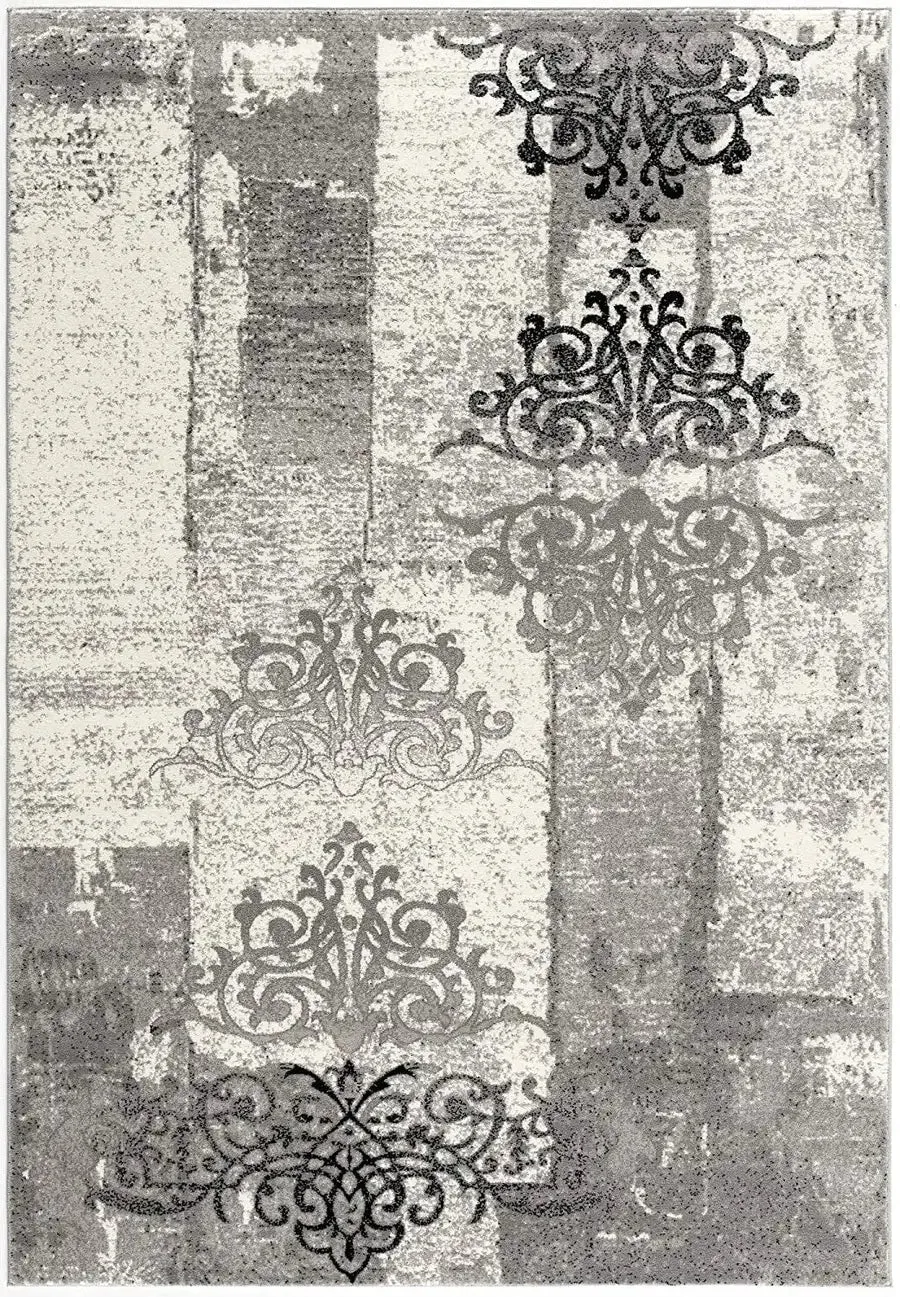 7' X 9' Gray Faded Filigree Pattern Area Rug