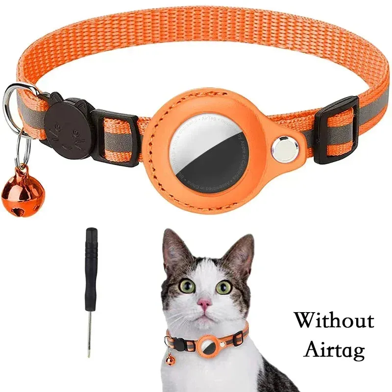 Anti-Lost Cat Collar with AirTag Holder: Durable Comfort, Reflective Safety, Bell Alert - Keep Your Cat Connected & Cozy