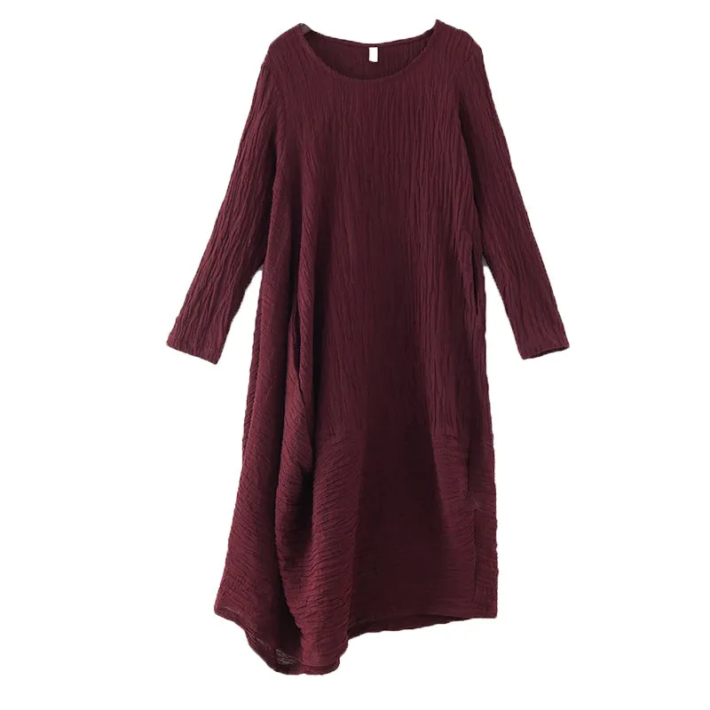 Autumn Retro Irregular Cotton Loose Dress