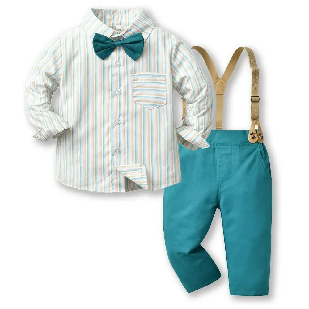 Baby Boy Formal Tie Suspender Pants Wedding Outfit