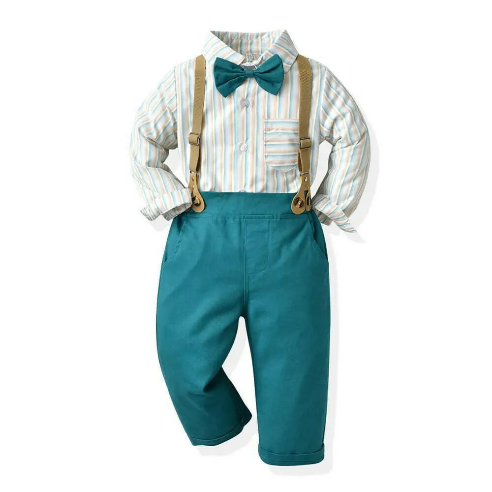 Baby Boy Formal Tie Suspender Pants Wedding Outfit