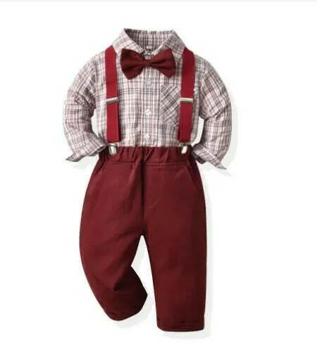 Baby Boy Formal Tie Suspender Pants Wedding Outfit