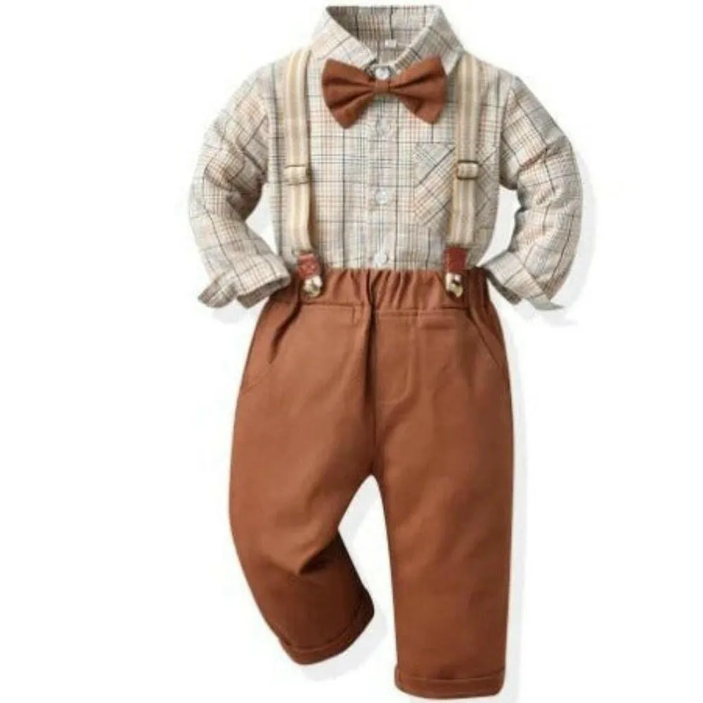 Baby Boy Formal Tie Suspender Pants Wedding Outfit