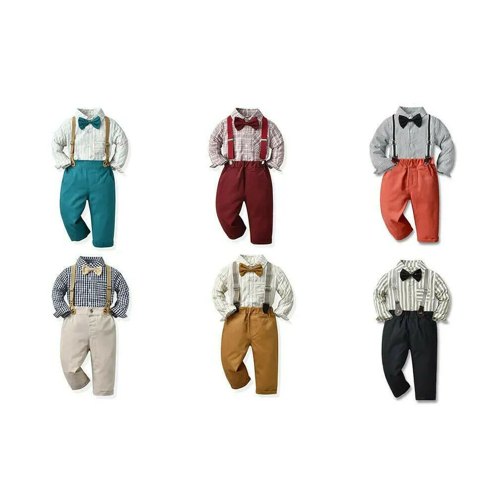 Baby Boy Formal Tie Suspender Pants Wedding Outfit