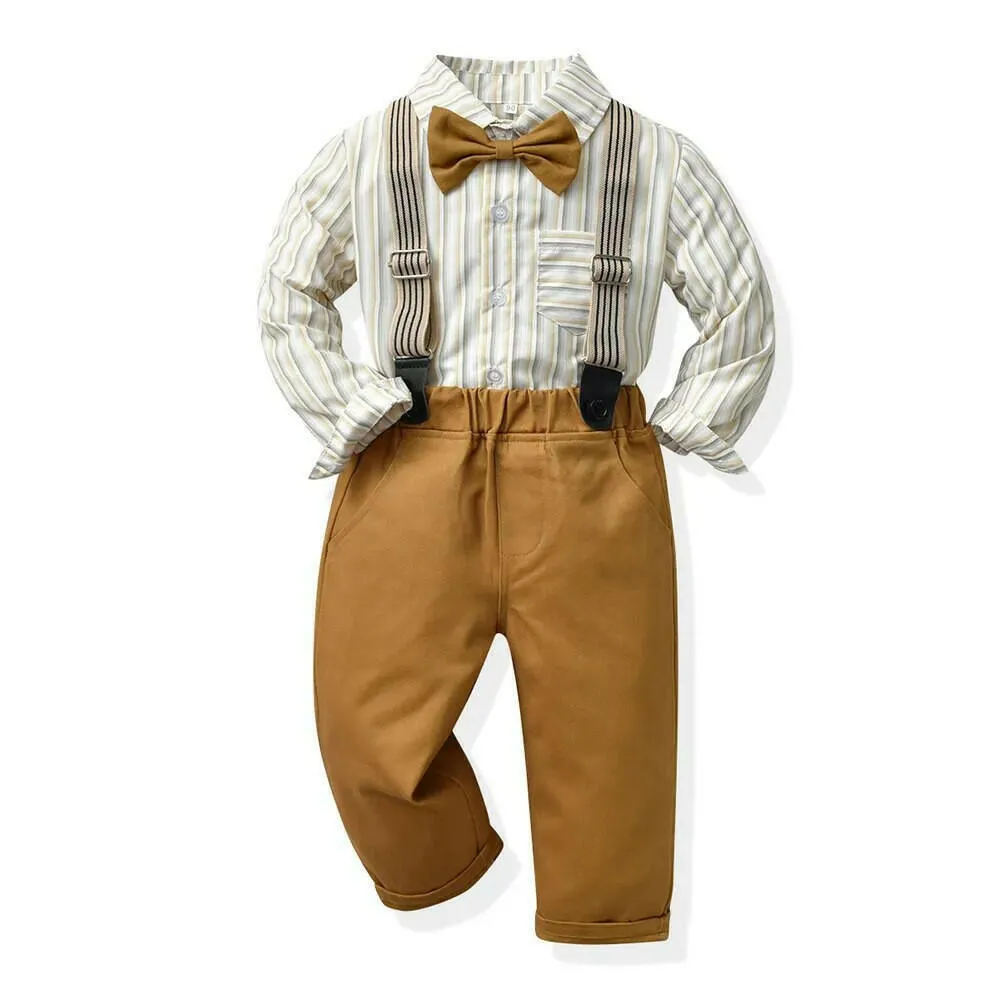 Baby Boy Formal Tie Suspender Pants Wedding Outfit