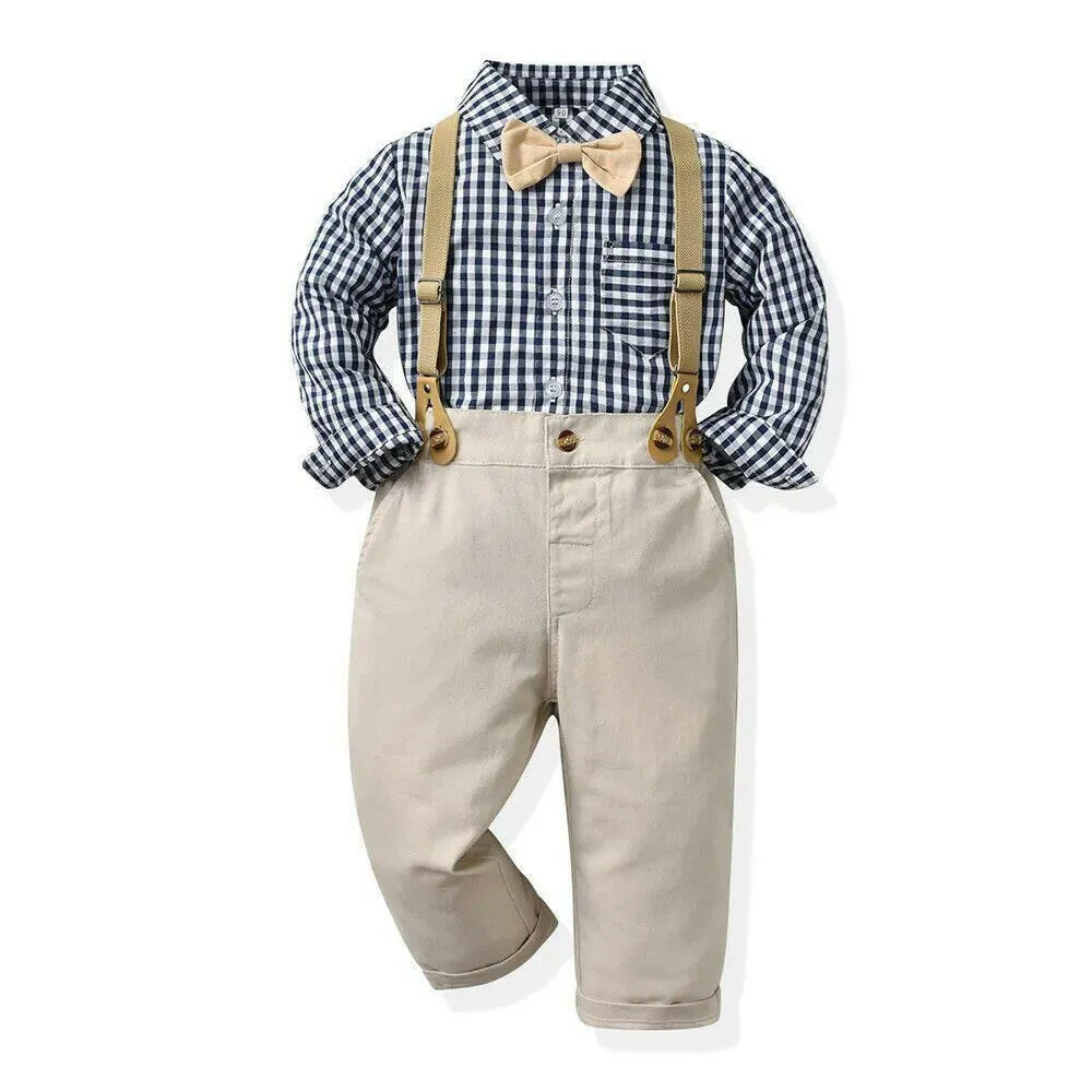 Baby Boy Formal Tie Suspender Pants Wedding Outfit