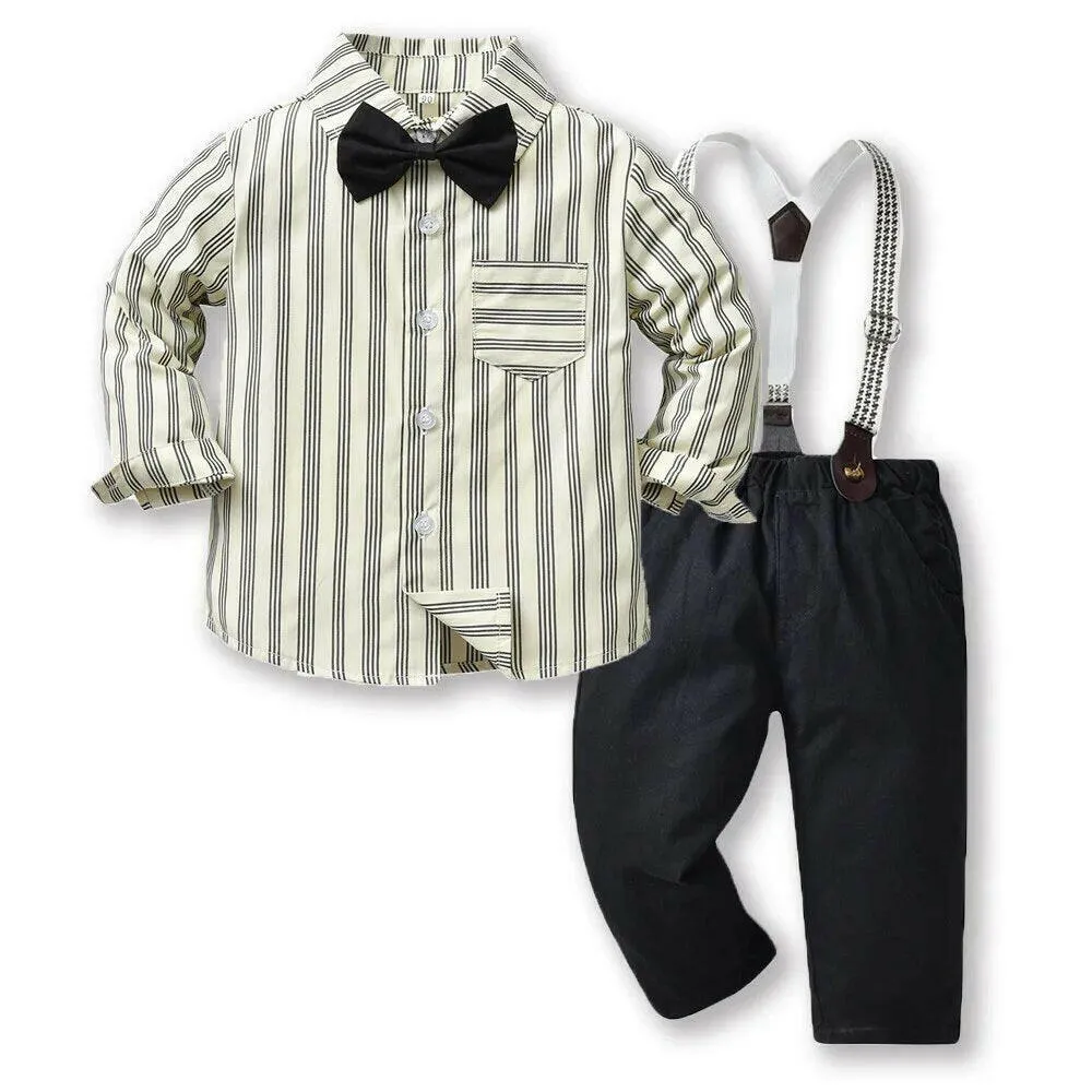 Baby Boy Formal Tie Suspender Pants Wedding Outfit