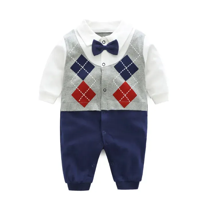 Baby Boy Gentleman Formal Bowtie Rompers