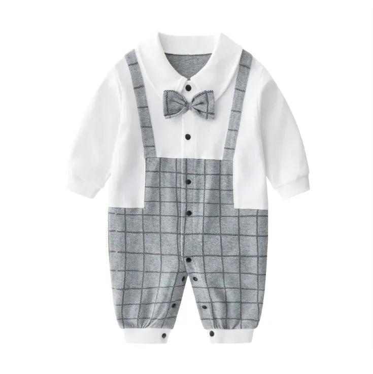 Baby Boy Gentleman Formal Bowtie Rompers