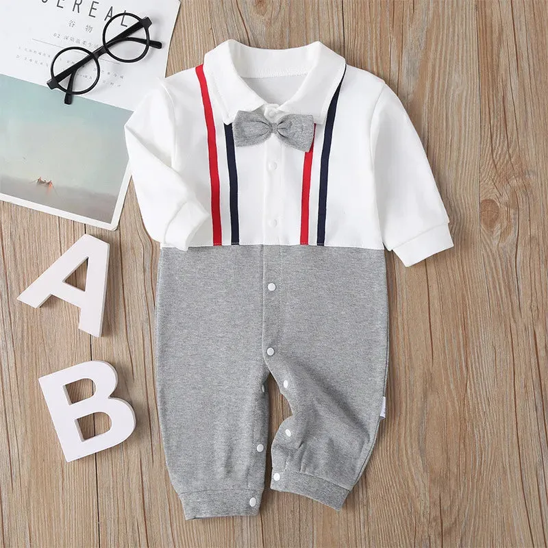 Baby Boy Gentleman Formal Bowtie Rompers