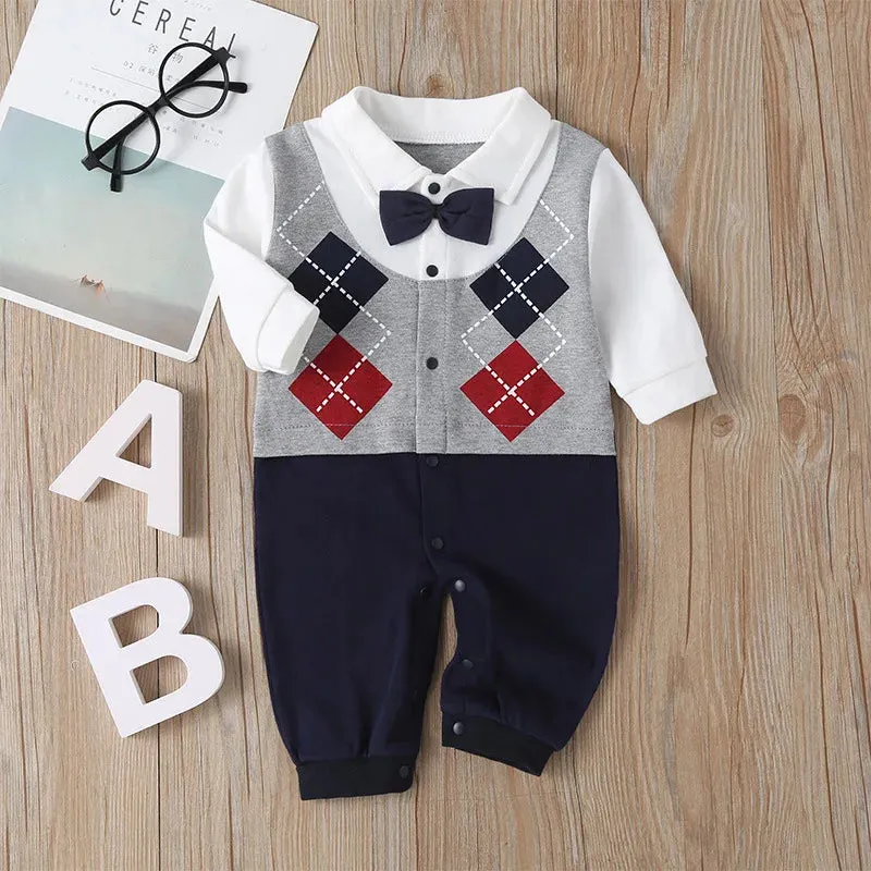 Baby Boy Gentleman Formal Bowtie Rompers