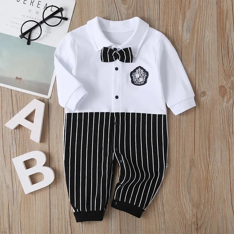 Baby Boy Gentleman Formal Bowtie Rompers