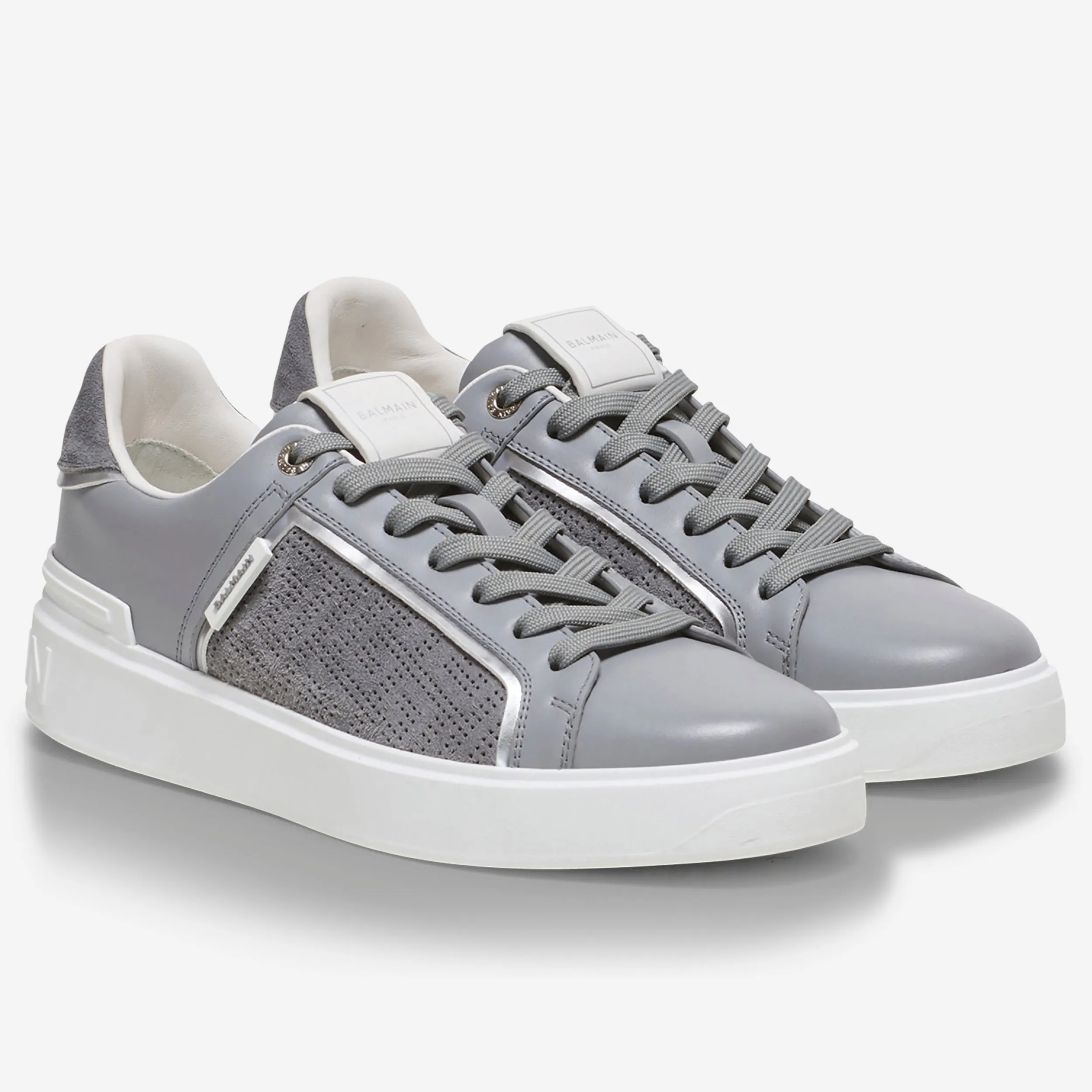 Optimized Title: Luxurious Balmain B-Court Leather Sneakers with Perforated Monogram Design