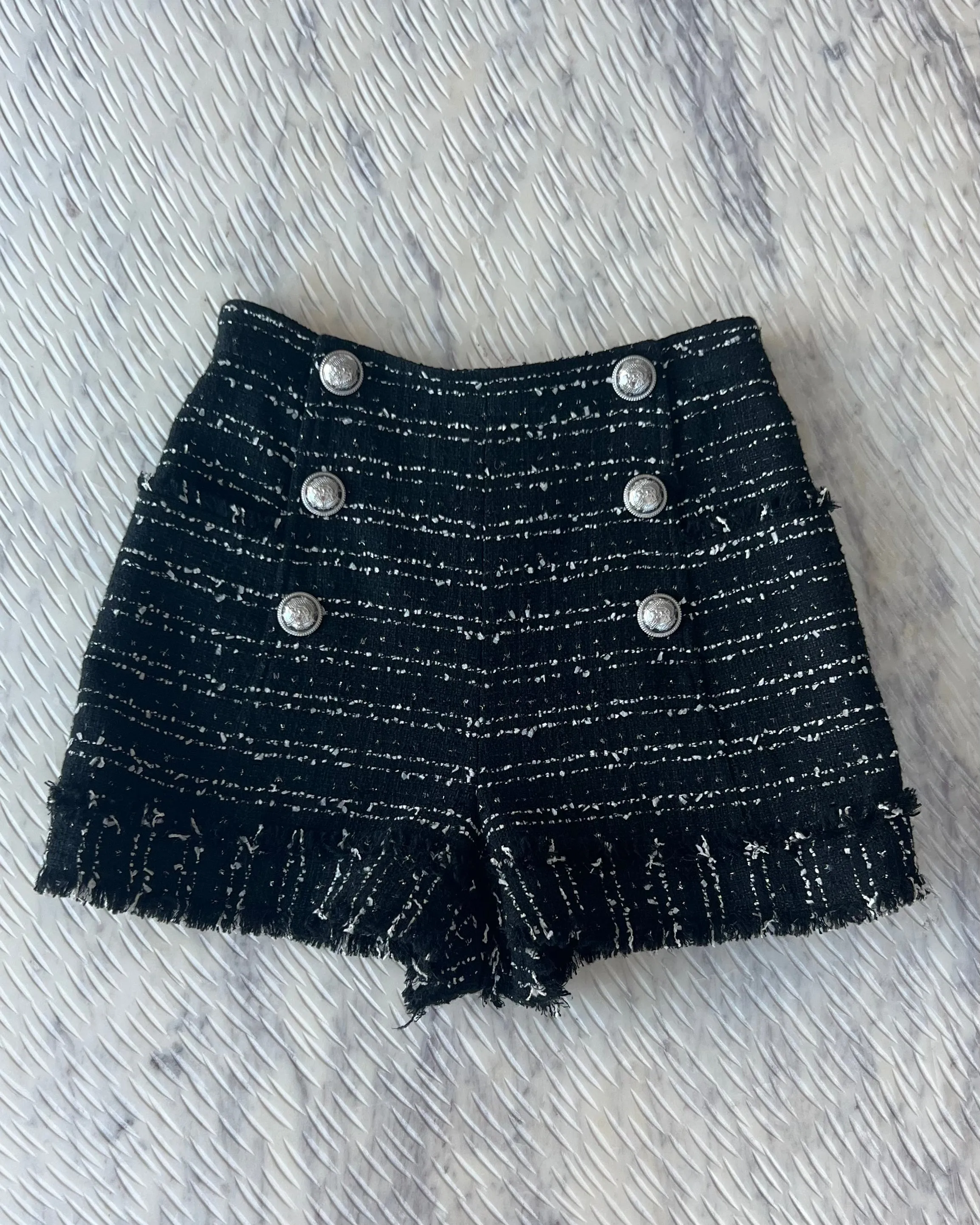 Balmain Button Detail Tweed Shorts