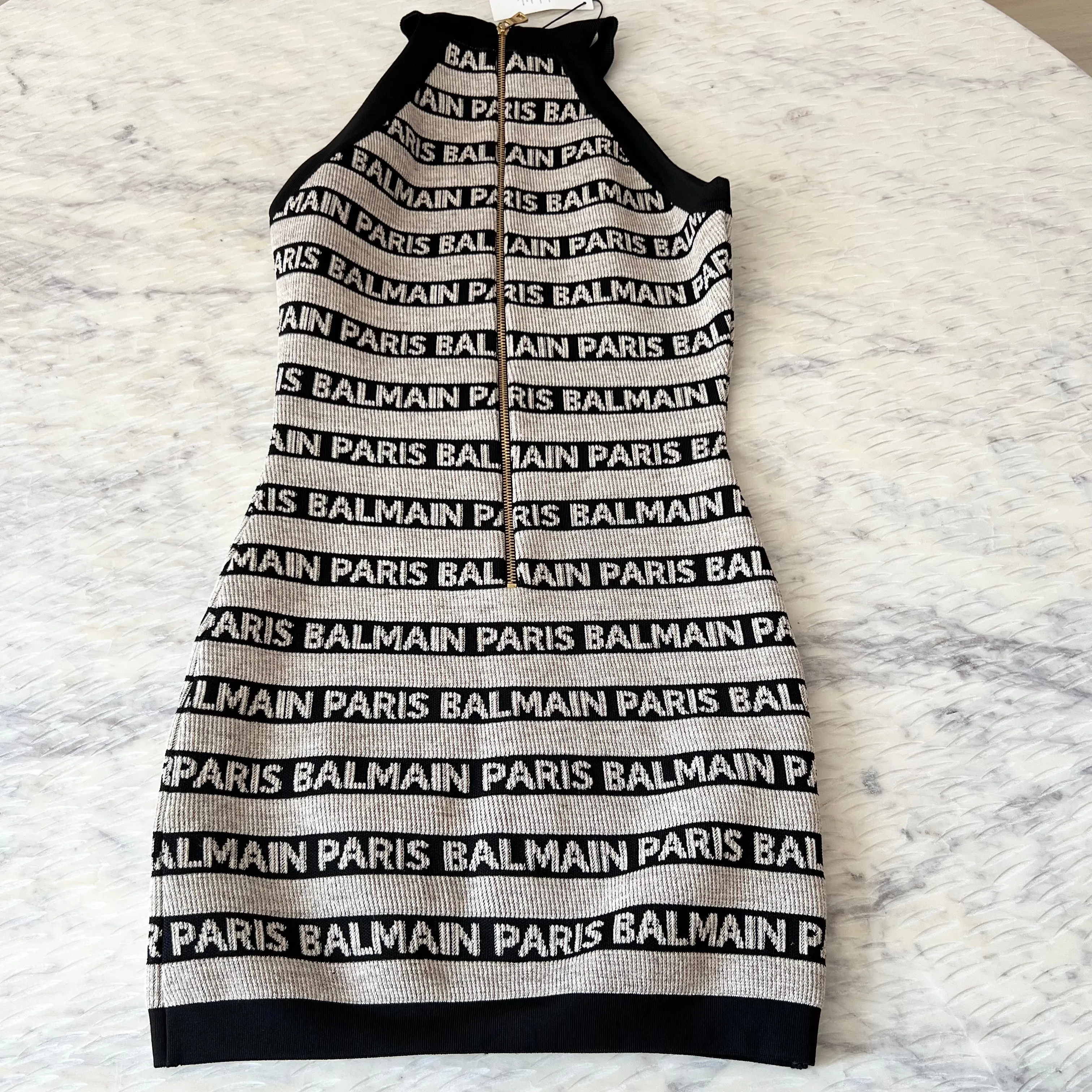 Balmain  Logo stripe sleeveless bandage dress