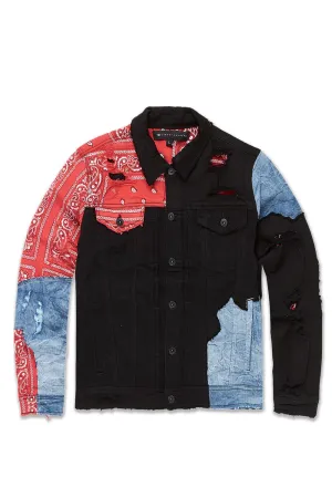 Big Men's Paisley Denim Trucker Jacket (Crimson)