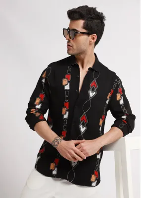 Black Abstract Embroidered Shirt