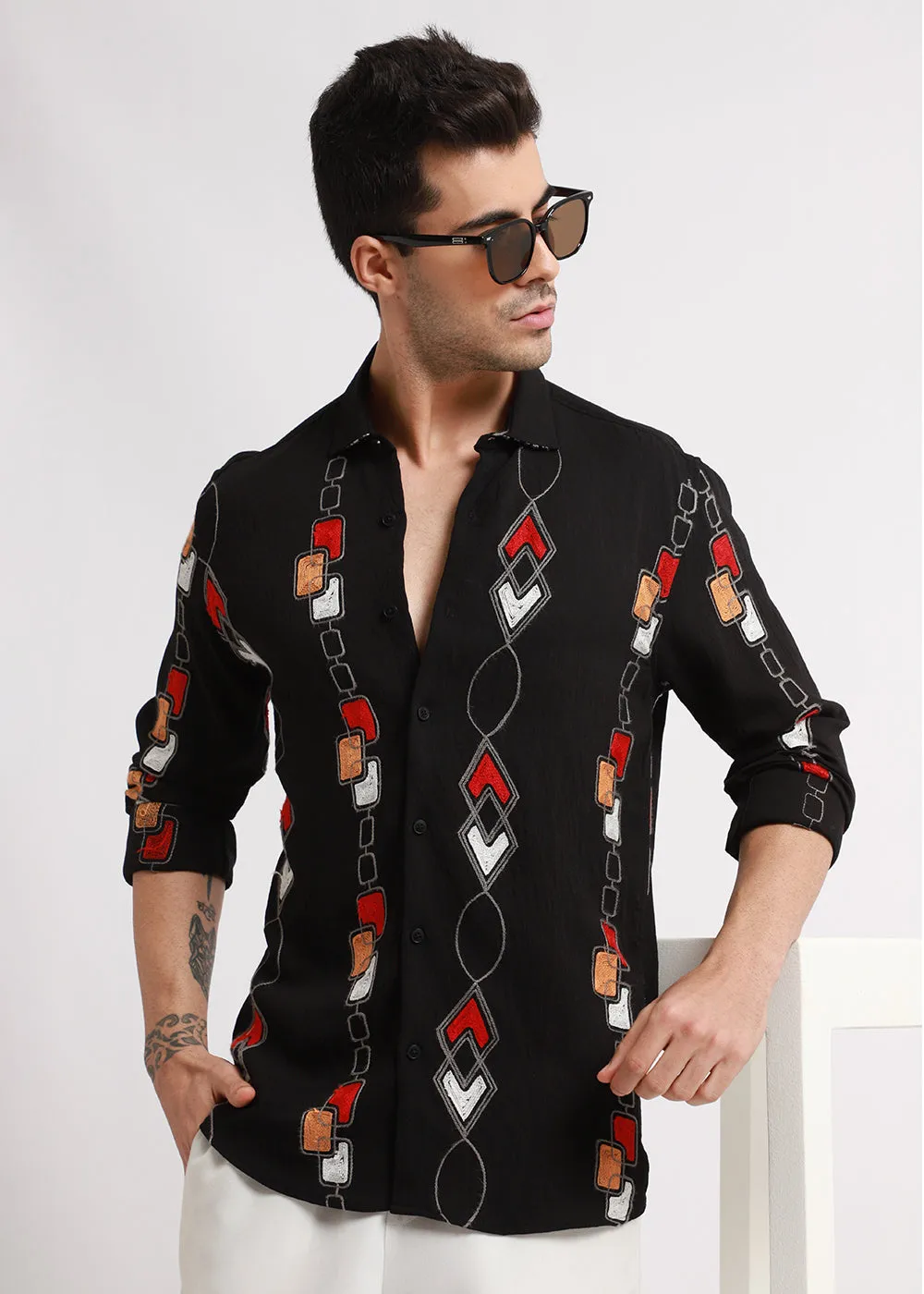 Black Abstract Embroidered Shirt