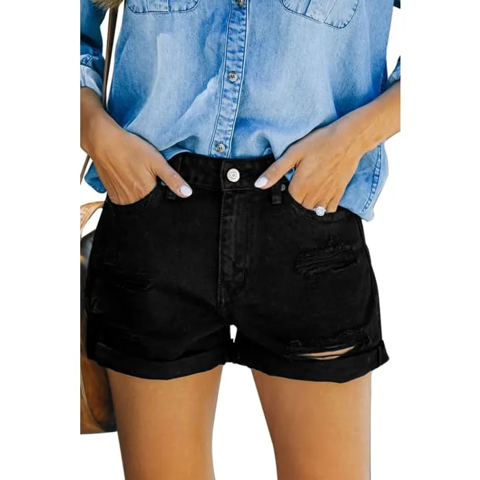 Black Distressed Denim Shorts