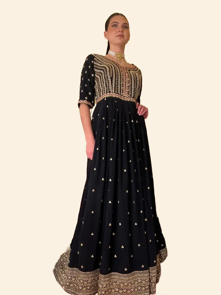 Black Elegant Anarkali With Heavy Embroidery - Clearance