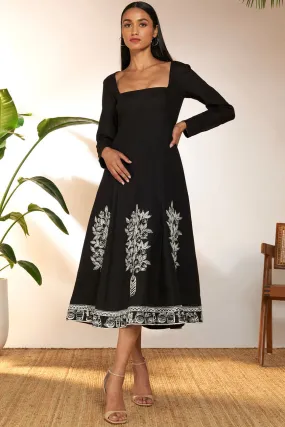 Black Embroidered Panel Dress