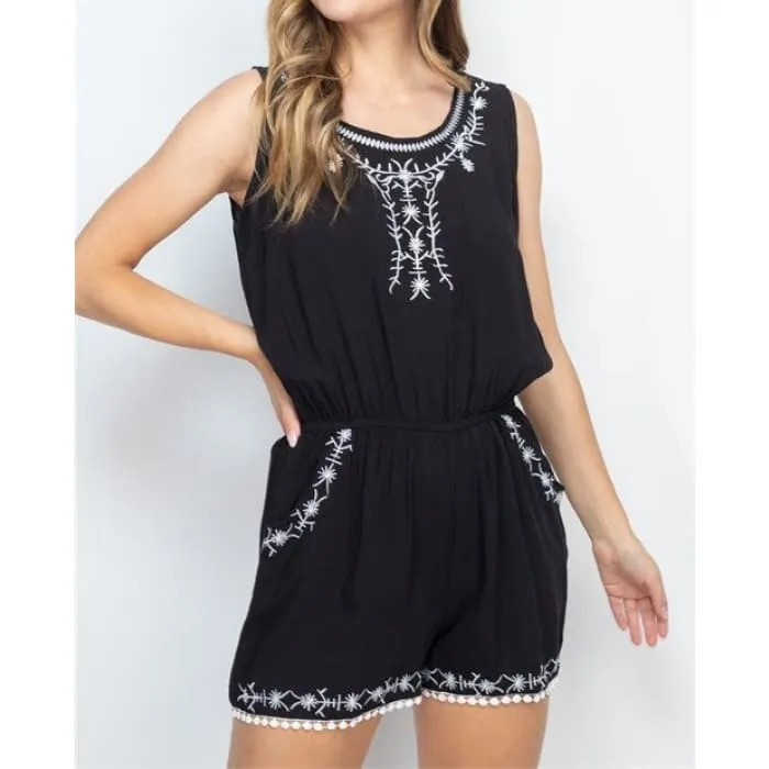 Black Embroidered Romper