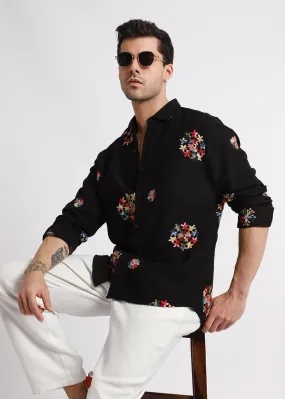 Black Floral Embroidered Shirt