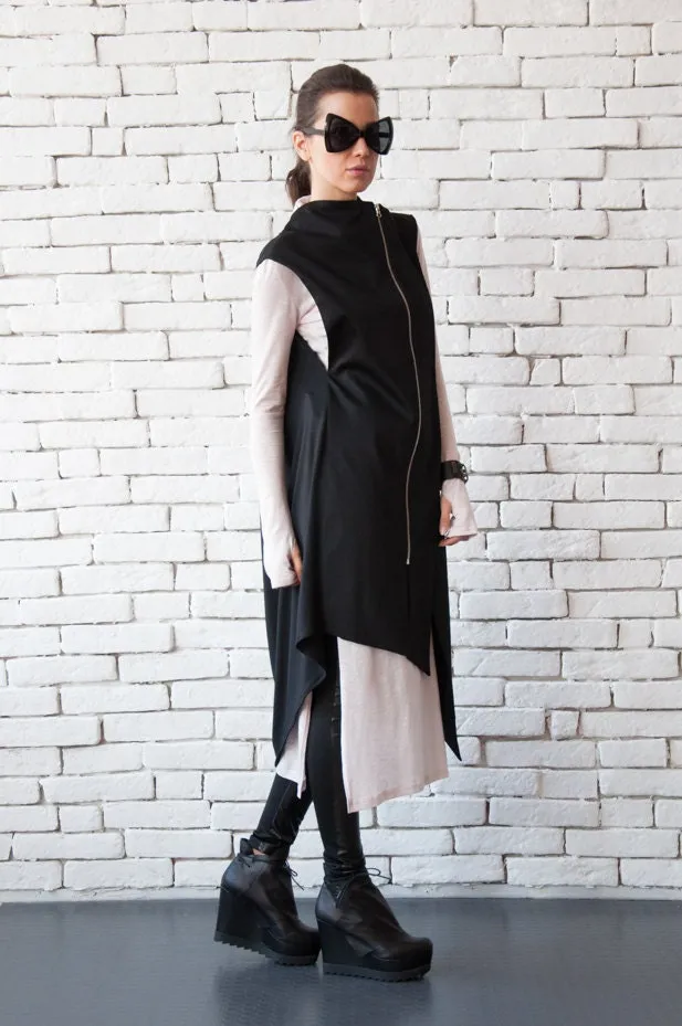 Black Long Loose Vest