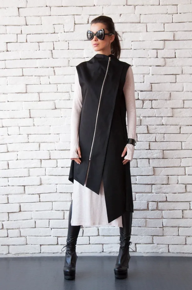 Black Long Loose Vest