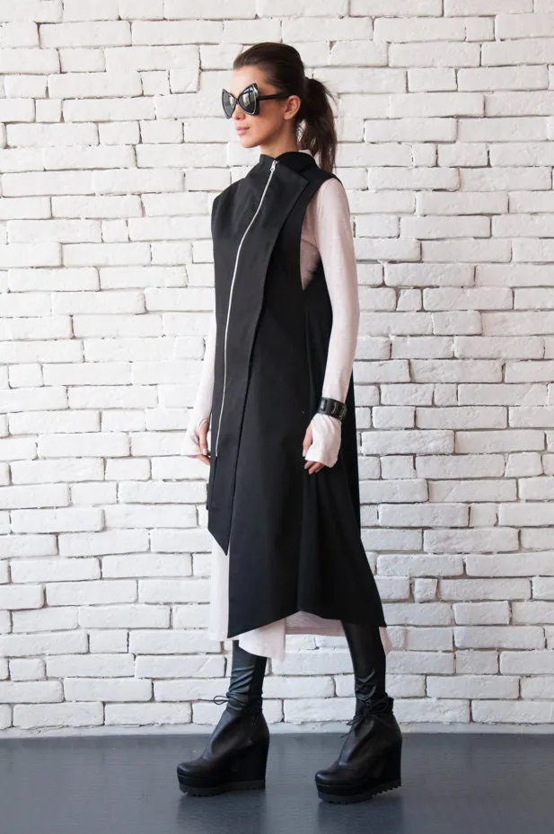 Black Long Loose Vest