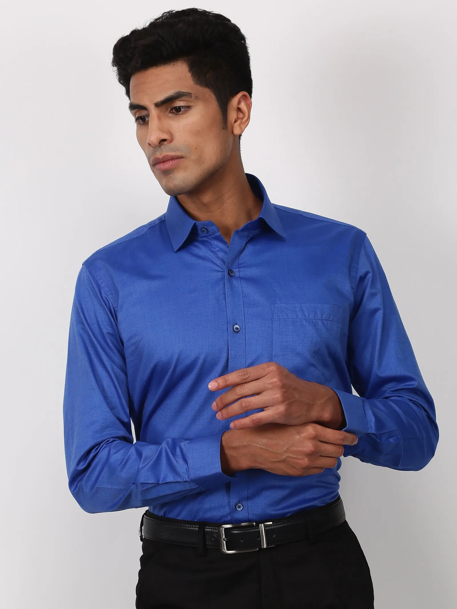 Blue Solid Long Sleeve Formal Shirt