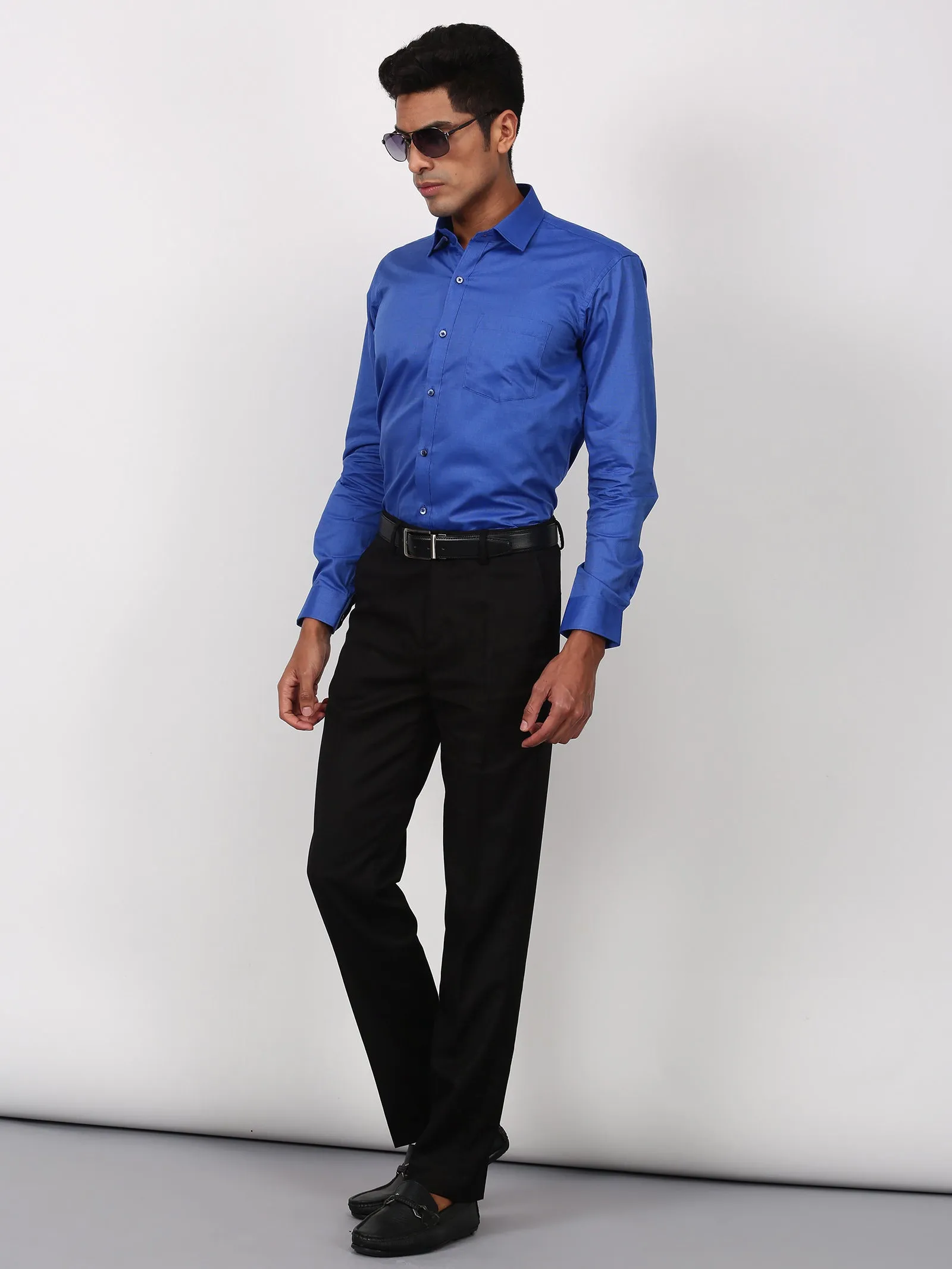 Blue Solid Long Sleeve Formal Shirt