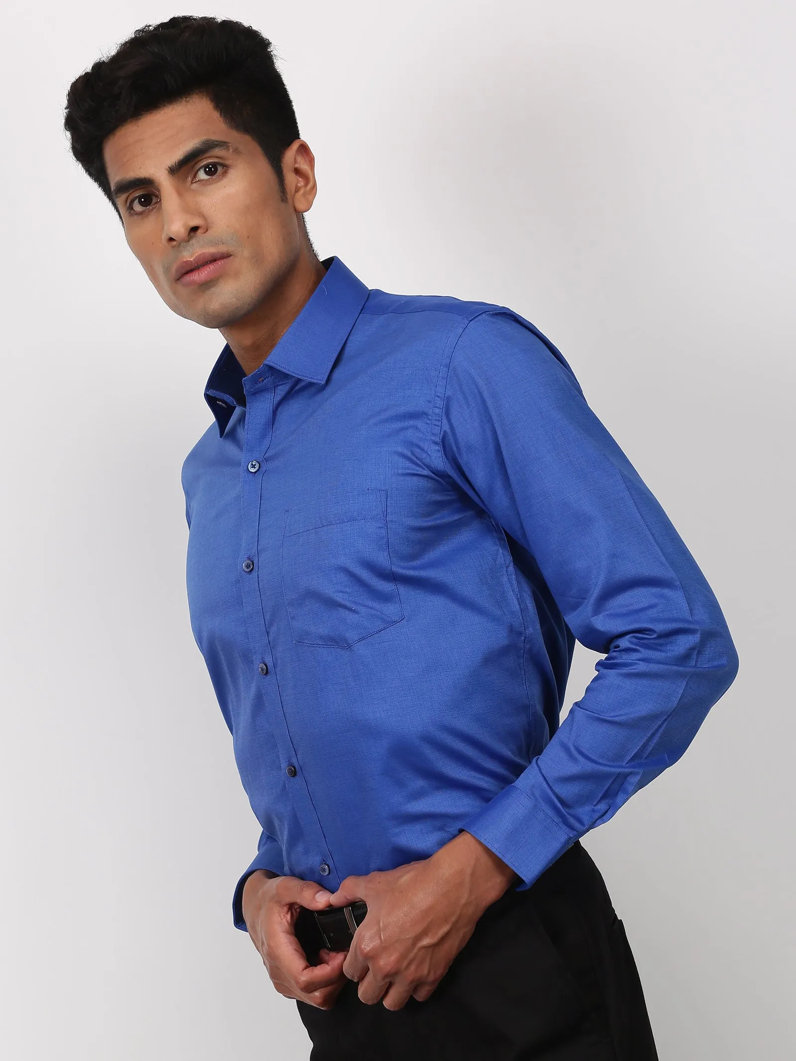 Blue Solid Long Sleeve Formal Shirt