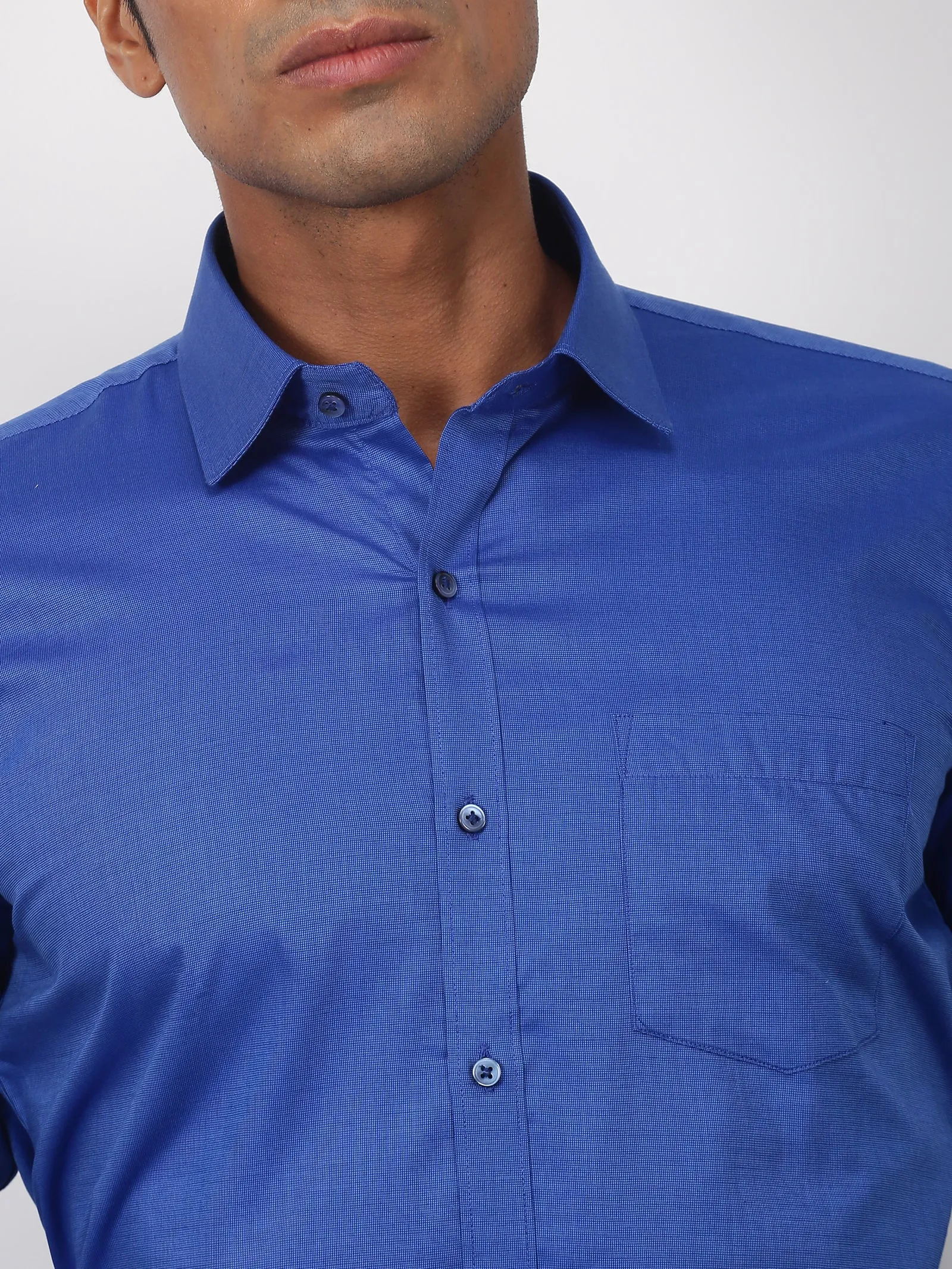 Blue Solid Long Sleeve Formal Shirt