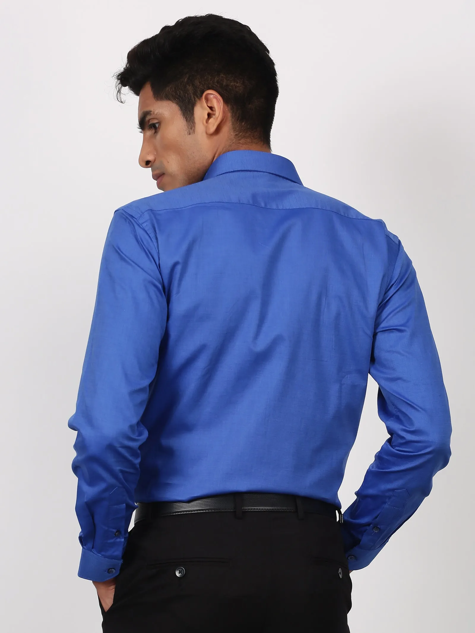 Blue Solid Long Sleeve Formal Shirt