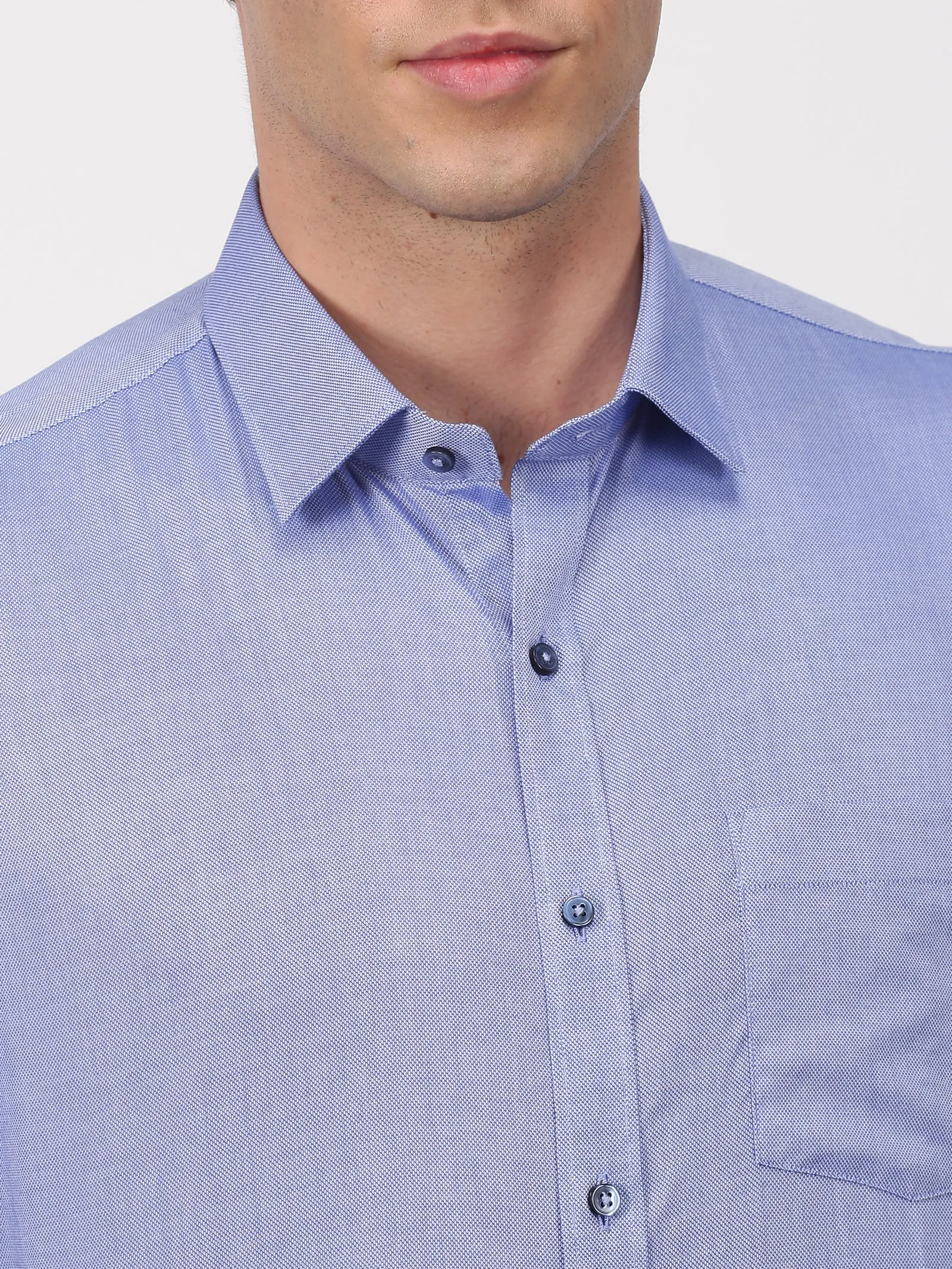 Blue Solid Short Sleeve Formal Shirt