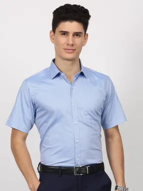 Blue Solid Short Sleeve Formal Shirt