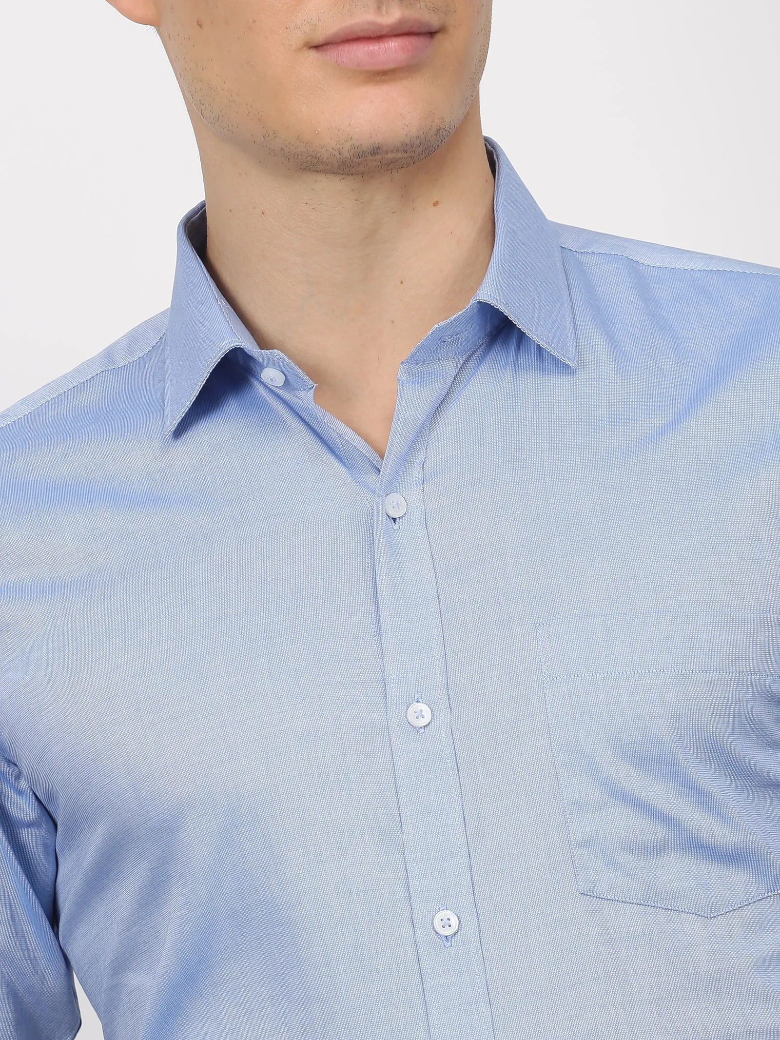 Blue Solid Short Sleeve Formal Shirt