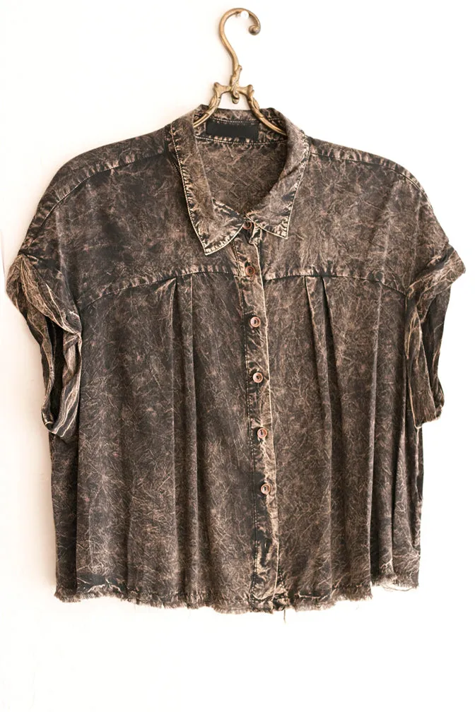 Boho Distressed Cropped Blouse