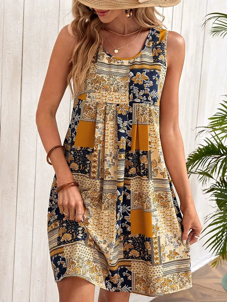 Casual Loose Ethnic Scoop Neck Dress  QPQ95