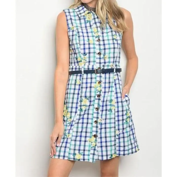 Checked Embroidered Shirt Dress