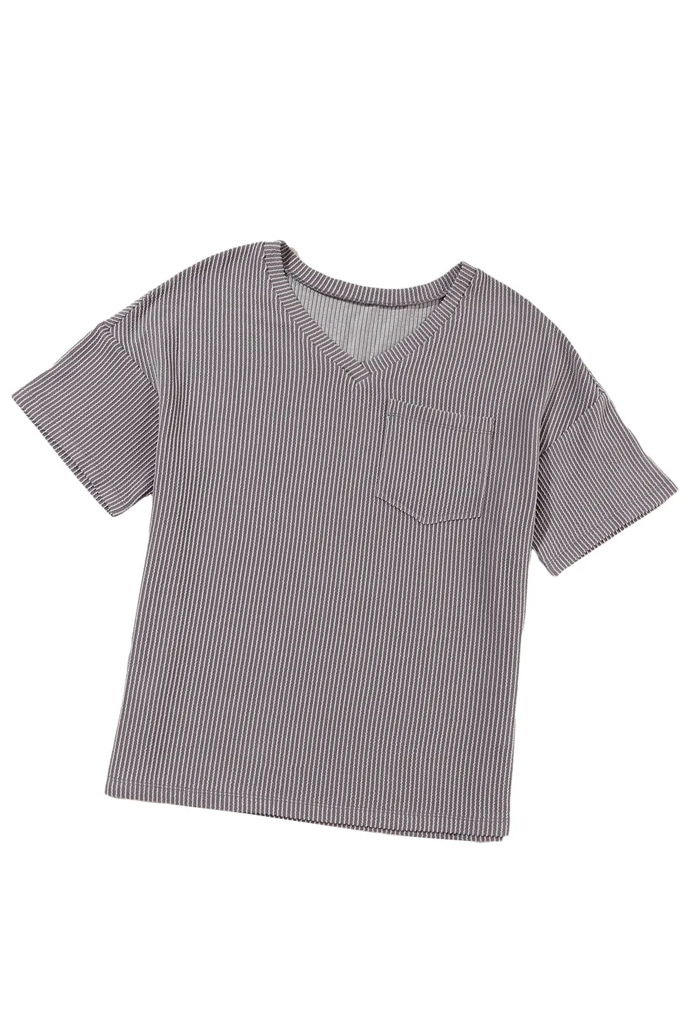 Corded V Neck Chest Loose T-shirt