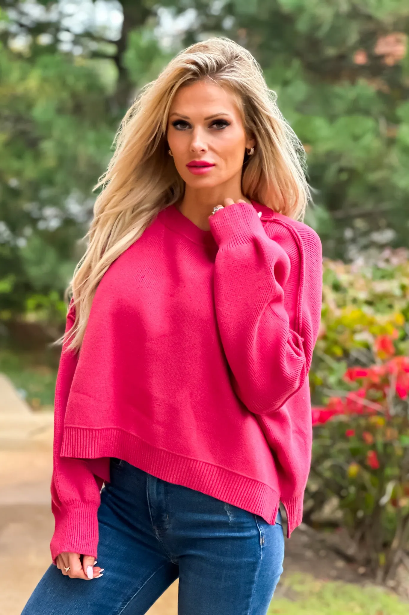 Cozy Era Relaxed Cropped Sweater : Poppy