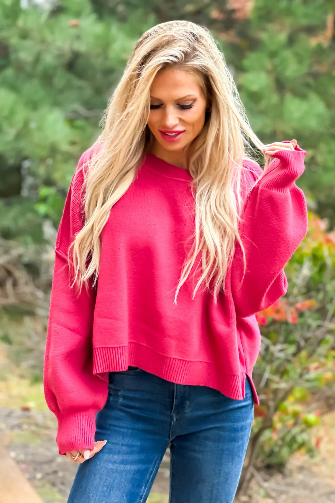 Cozy Era Relaxed Cropped Sweater : Poppy