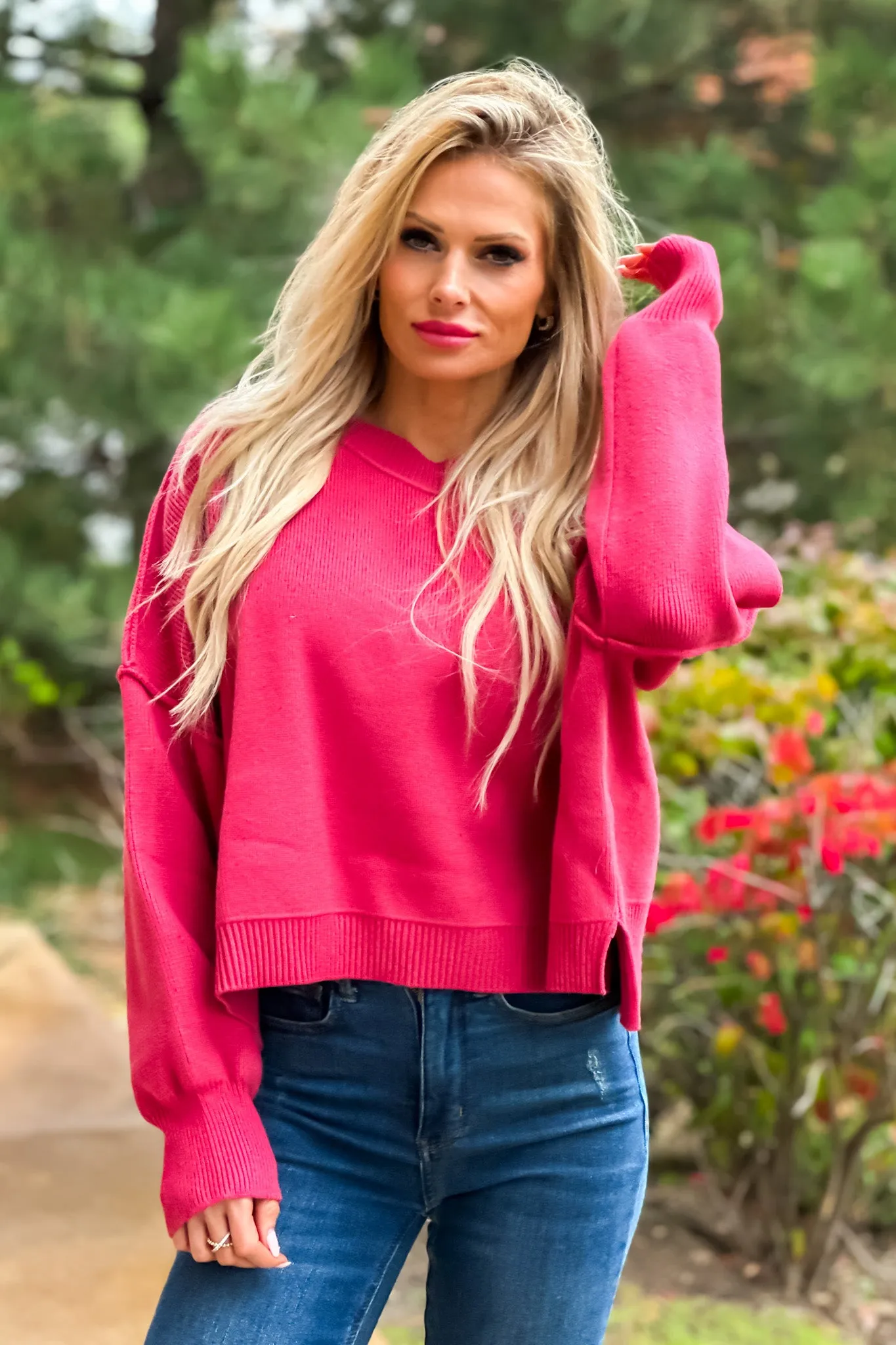 Cozy Era Relaxed Cropped Sweater : Poppy